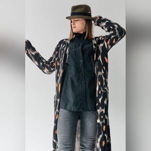 Nwt R13 Leopard Print Black and Orange Distressed Open Front Knitted Cardicoat